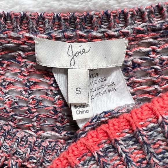 Joie Colorful Coral Crochet Open Knit Long Sleeve Pullover Sweater Top Small - Picture 9 of 10
